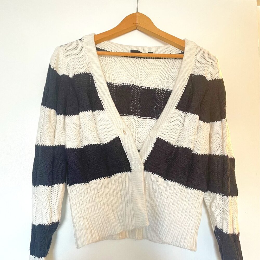 RD Style - Blue & White Striped Cropped Cardigan (Size XS)